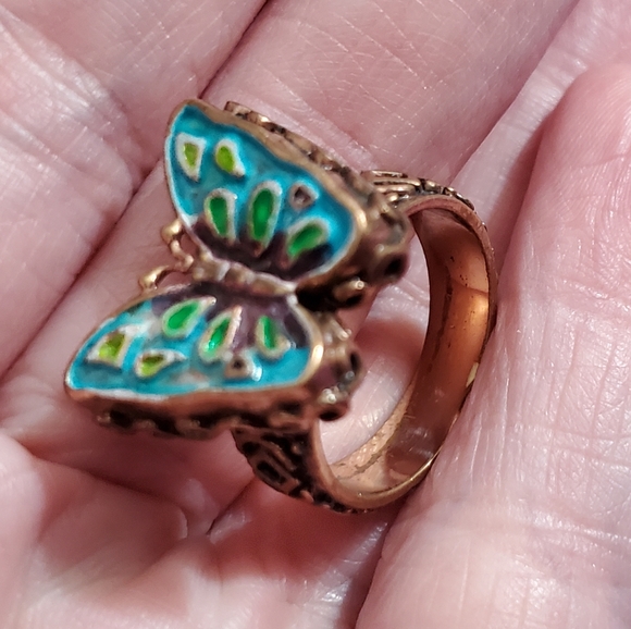 SOLD Amy Kahn Russell butterfly enamel ring solid bronze vintage Timeless! - Picture 6 of 9